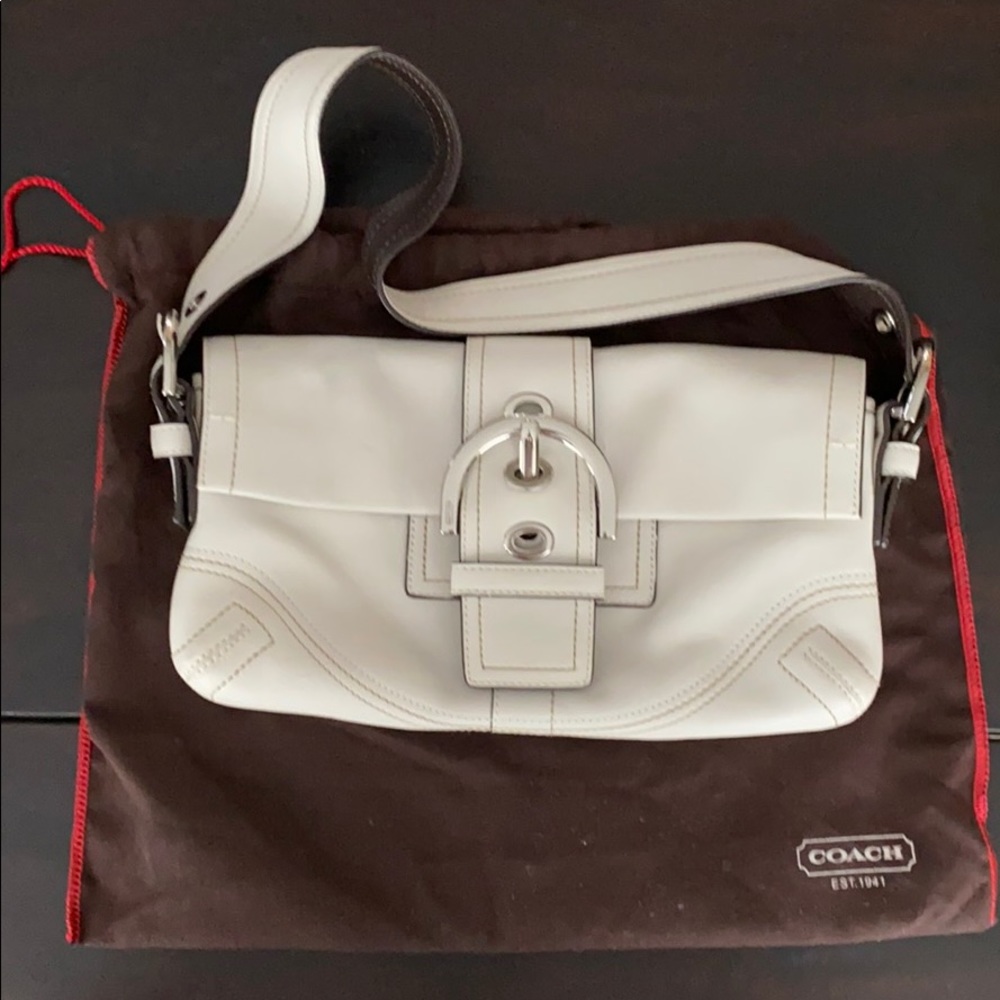 White leather coach shoulder bag